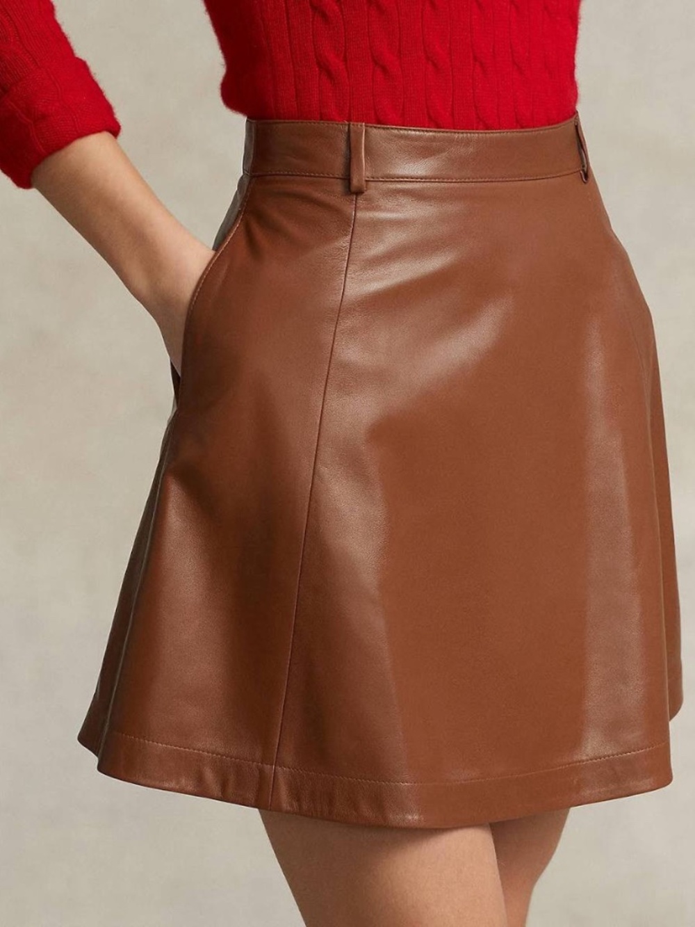 Polo Lambskin Leather A-Line Skirt